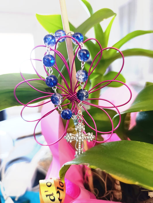 💙 Dizainier “Espérance” – Bleu & Rose, douceur et foi, fait main